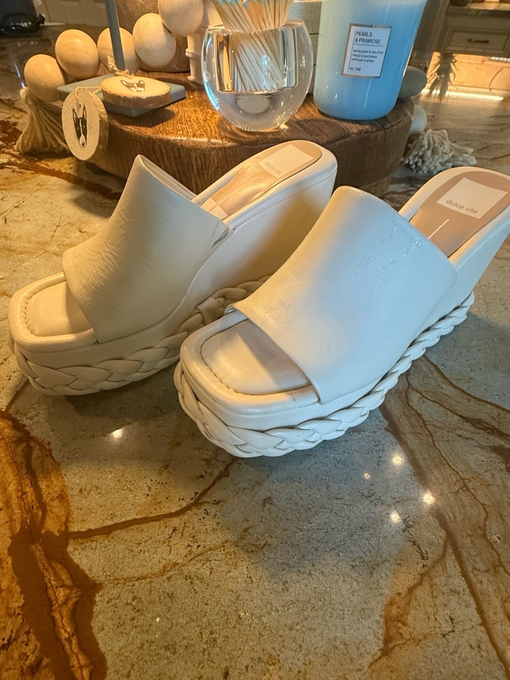 Dolce Vita White Braided Platform Slide Sandals